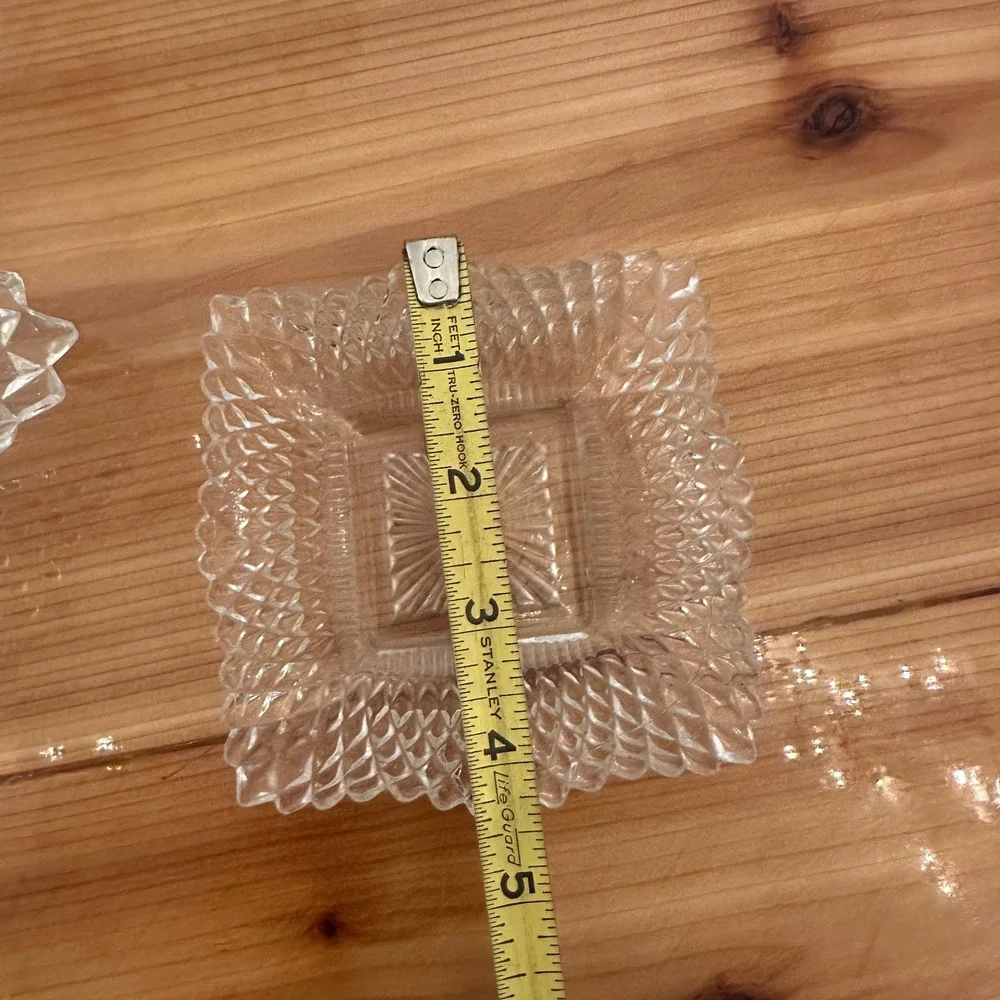 Vintage Indiana Glass Diamond Point Nut-Candy Dish 6pc Exc Sunburst 1 Tip Chip